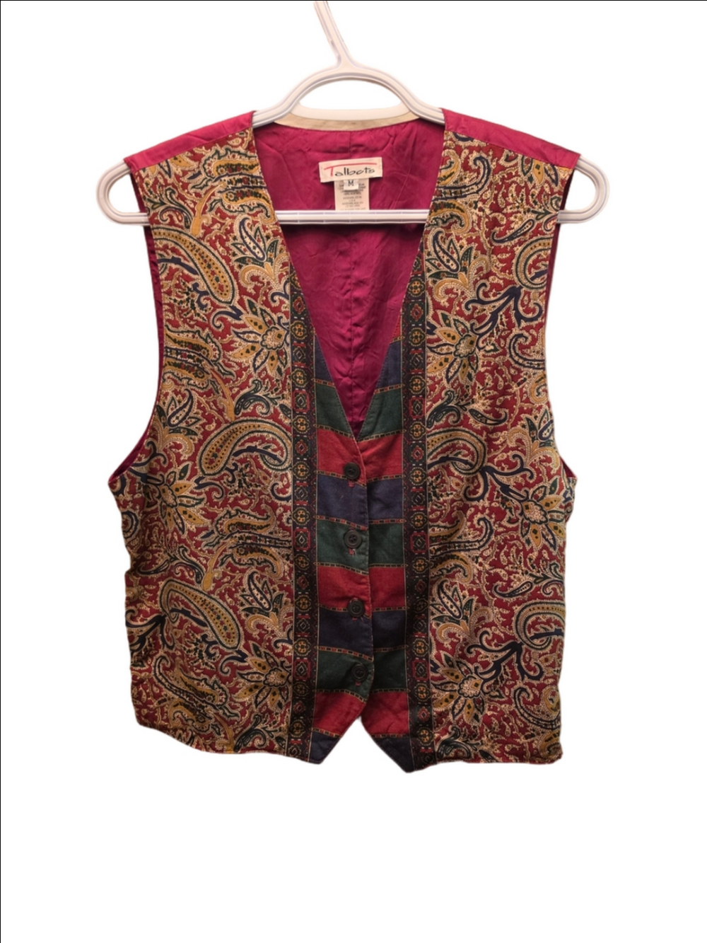 Vintage 90s Talbots Paisley Tapestry Vest Burgundy Boho Academia M